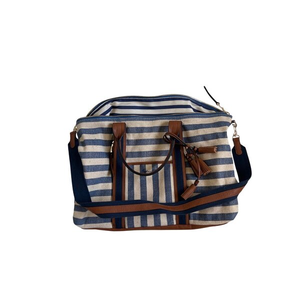 Splendid Nautical Striped Canvas & Leather Weekender Bag - Picture 1 of 6